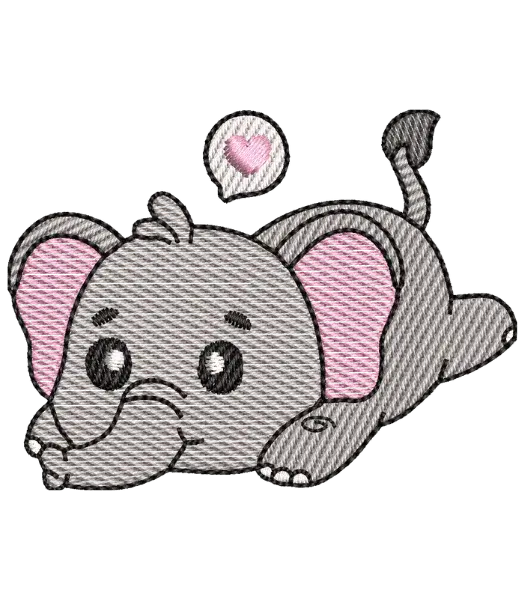 Matriz de Bordado Elefante Deitado com Coração